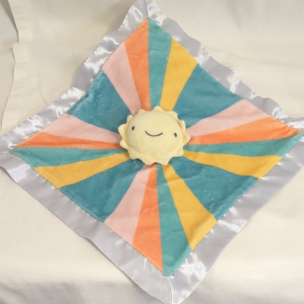 Cloud Island Sun Lovey Security Blanket Silver Satin Trim & Back 13" x13"